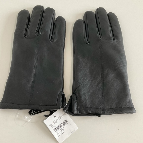 Nordstrom Men Black Leather Fleece Lined Gloves L - Picture 4 of 5